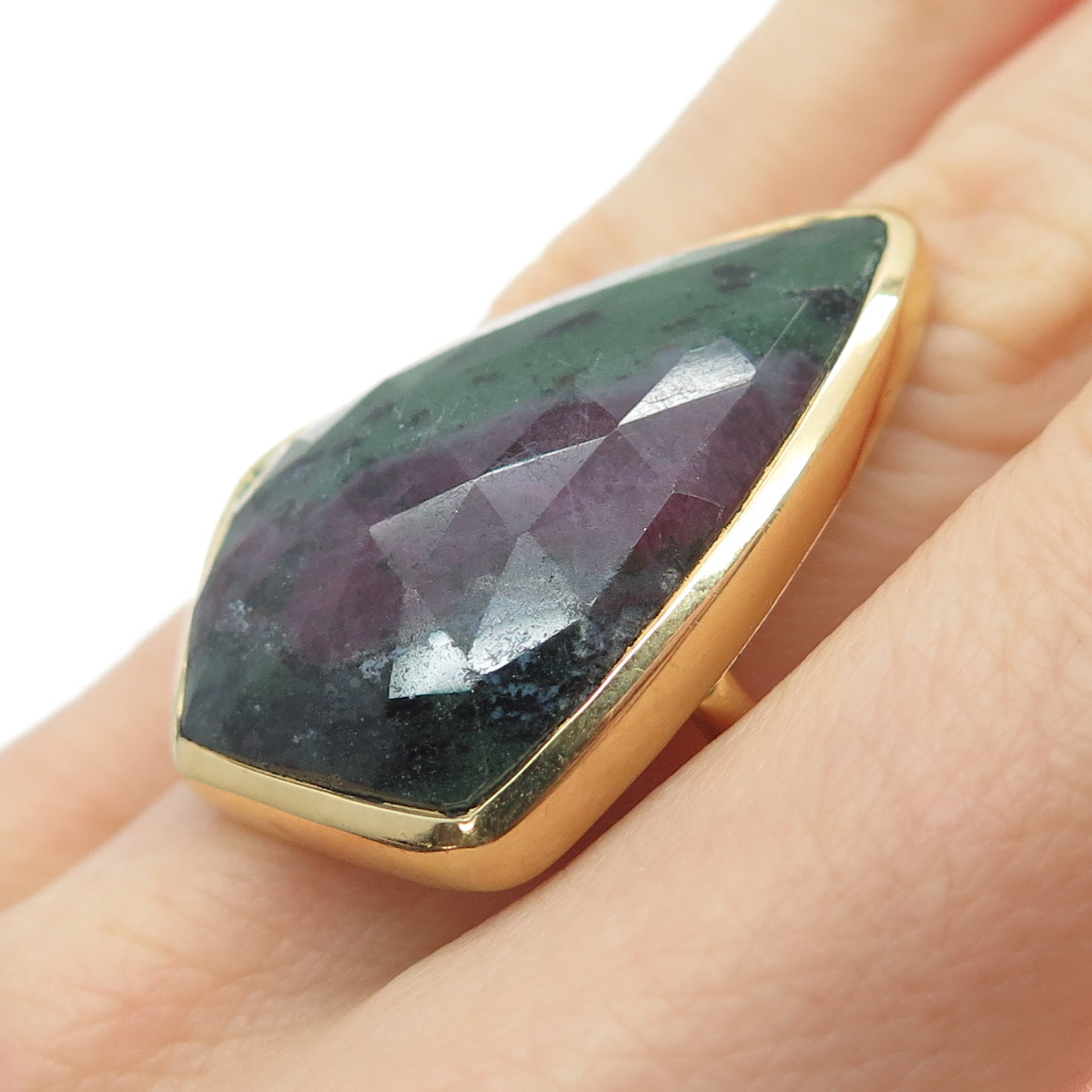 925 Sterling Silver Gold Plated Real Zoisite Ruby Statement Ring Size 6
