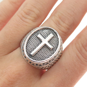 950 Silver Vintage Cross Oxidized Signet Ring Size 9.75