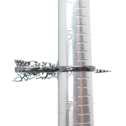 925 Sterling Black Rhodium Real Apatite & C Z Adjustable Two Finger Ring Size 6