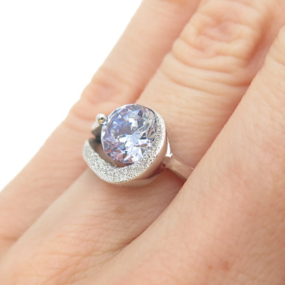 925 Sterling Silver Vintage Round-Cut Lavender C Z Modernist Wave Ring Size 5.25