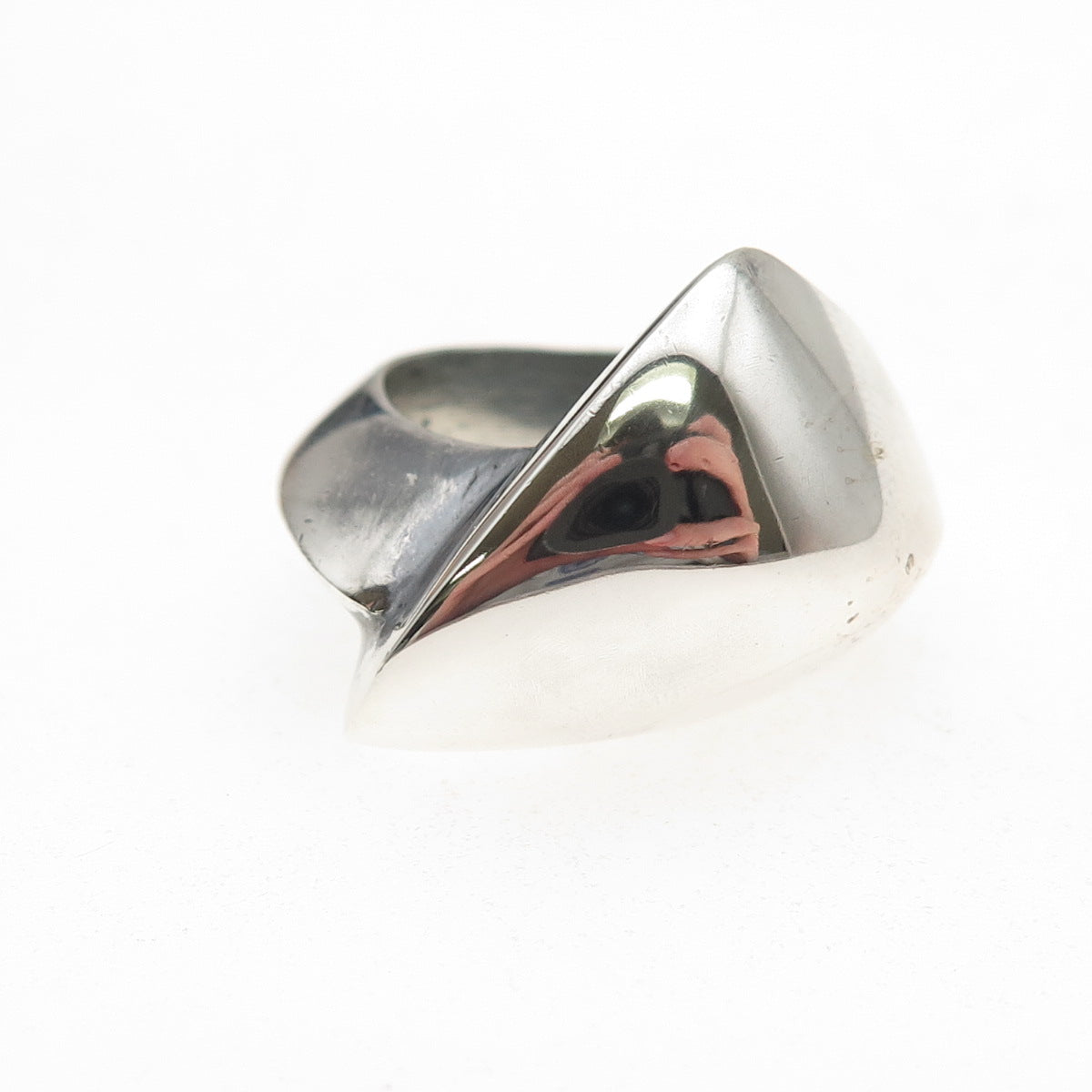 925 Sterling Silver Vintage Modernist Wavy Oxidized Dome Ring Size 7.5