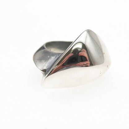925 Sterling Silver Vintage Modernist Wavy Oxidized Dome Ring Size 7.5