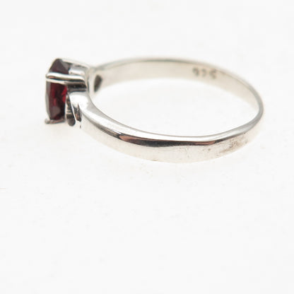 925 Sterling Silver Vintage Real Oval-Cut Red Garnet Heart Ring Size 6.25