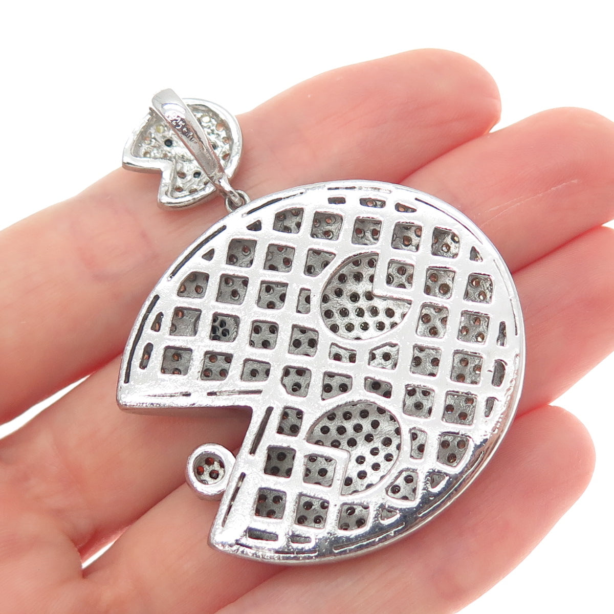 925 Sterling Silver Round-Cut Canary Black & Red C Z Pacman Pendant
