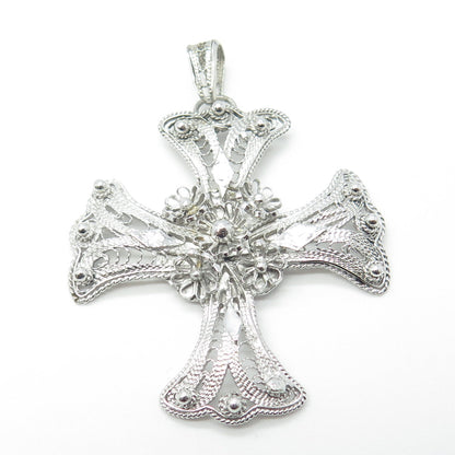 950 Silver Vintage Filigree Large Cross Pendant