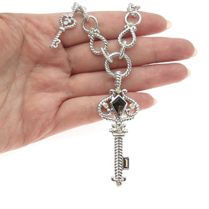 DANWAK 18K Gold Sterling 5-Diamond 0.13ct & 2-Quartz 2.38ct Key Necklace 18"