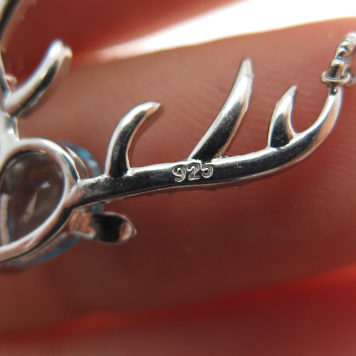 SUN 925 Sterling Silver Real Diamond & Blue Topaz Deer Slide Centerpiece Pendant