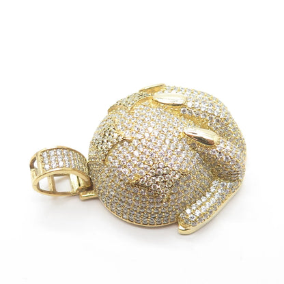 925 Sterling Silver Gold Plated C Z Globe & Flower In Hand Pendant