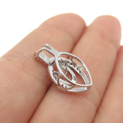 925 Sterling Silver Round-Cut C Z Floral Petal Minimalist Slide Charm Pendant