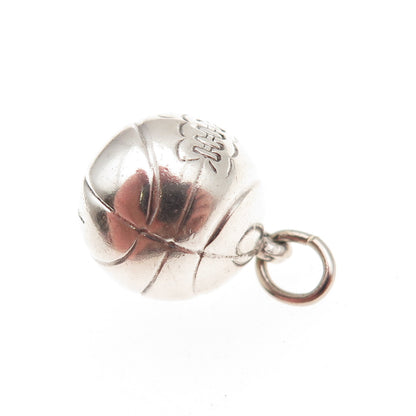 925 Sterling Silver Antique Art Deco Basketball Oxidized Mini 3D Charm Pendant