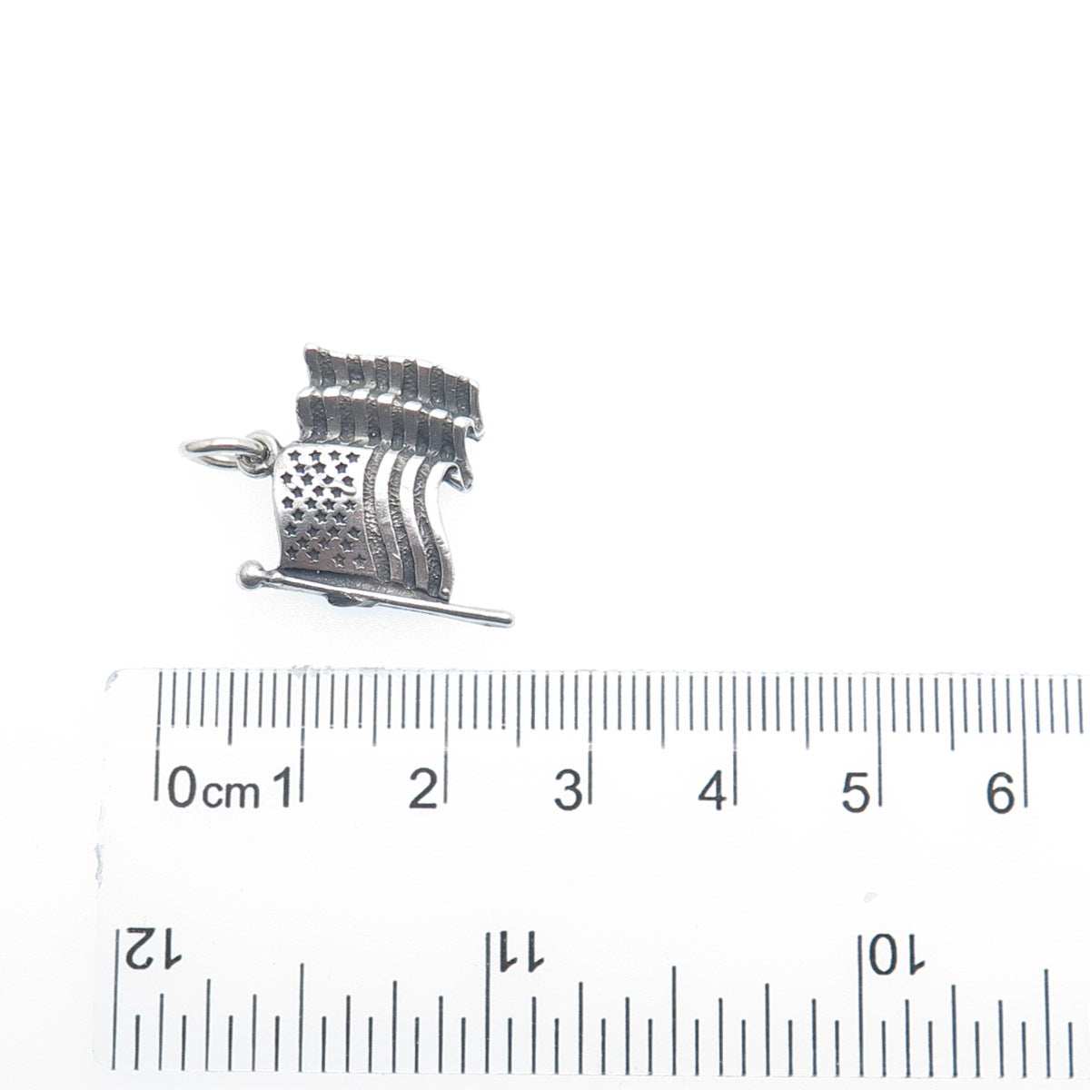 SUNWEST 925 Sterling Silver Vintage US Flag Oxidized Minimalist Charm Pendant