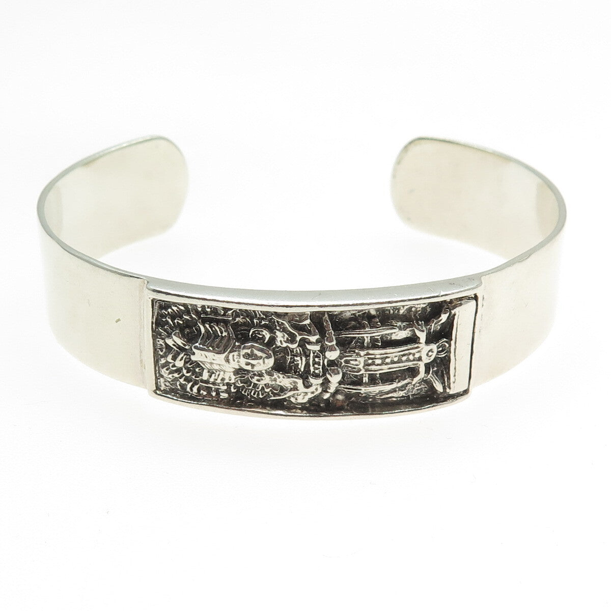 CASA DE ORO 925 Sterling Silver Vintage Tribal Oxidized Adjustable Bracelet 7"