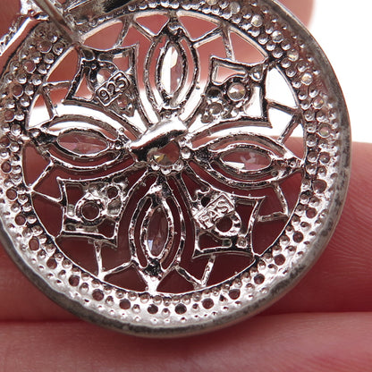 925 Sterling Silver Round & Marquise-Cut C Z Floral Circle of Life Pendant