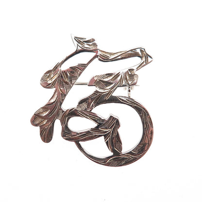 925 Sterling Silver Vintage Engraved Longevity Japanese Character Pin Brooch