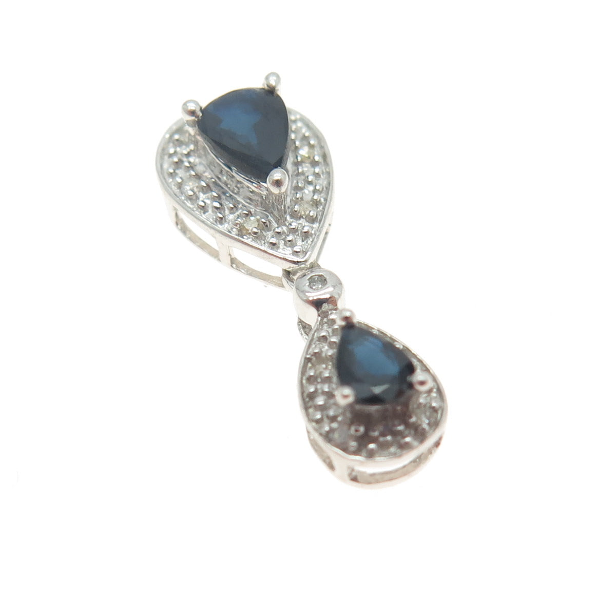 925 Sterling Silver Real Diamond & Sapphire Drop Dangling Slide Pendant