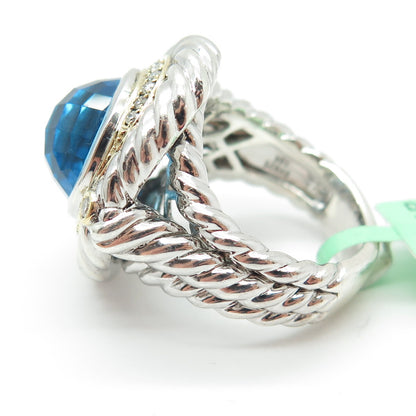 DANWAK 18K Gold Sterling 16 Diamond 0.20ct & Blue Topaz 10.09ct Ring Size 7