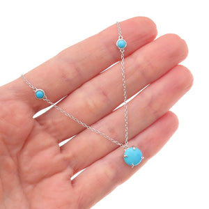 925 Sterling Silver Real Sleeping Beauty Turquoise Station Chain Necklace 18"