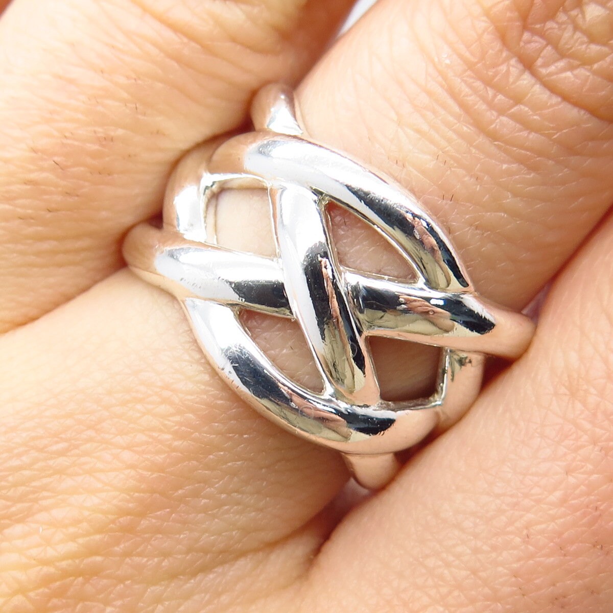 925 Sterling Silver Vintage Wicker Wide Ring Size 8.25