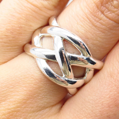 925 Sterling Silver Vintage Wicker Wide Ring Size 8.25