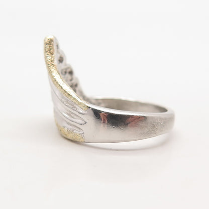 925 Sterling Silver 2-Tone Vintage Ribbed Ring Size 6