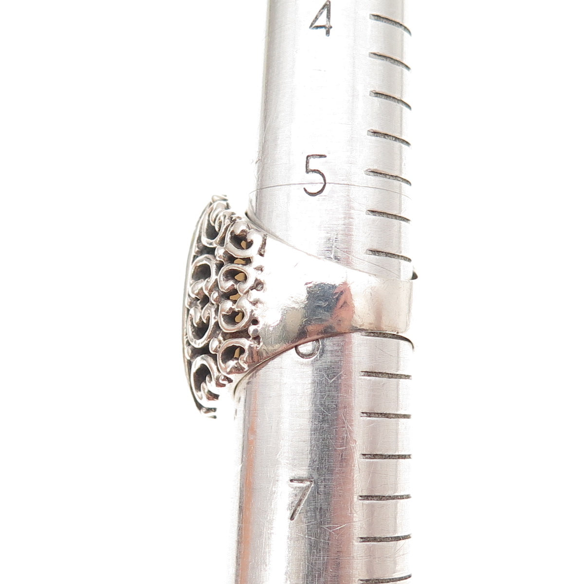 Ken Crafts 925 Sterling Silver Vintage Real MOP Oxidized Ring Size 6
