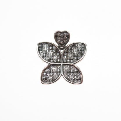 925 Sterling Silver Round-Cut C Z Butterfly Heart Mini Slide Charm Pendant