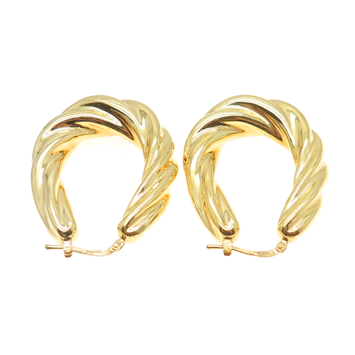 MAURITIUS 925 Sterling Silver Gold Plated Twisted Hinged Hoop Earrings