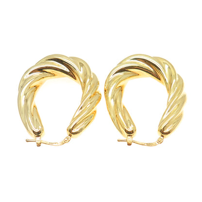 MAURITIUS 925 Sterling Silver Gold Plated Twisted Hinged Hoop Earrings