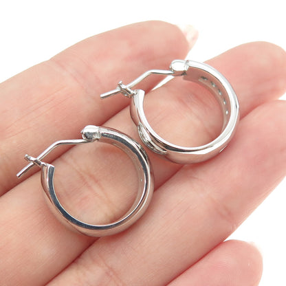 925 Sterling Silver Round-Cut C Z Hoop Earrings