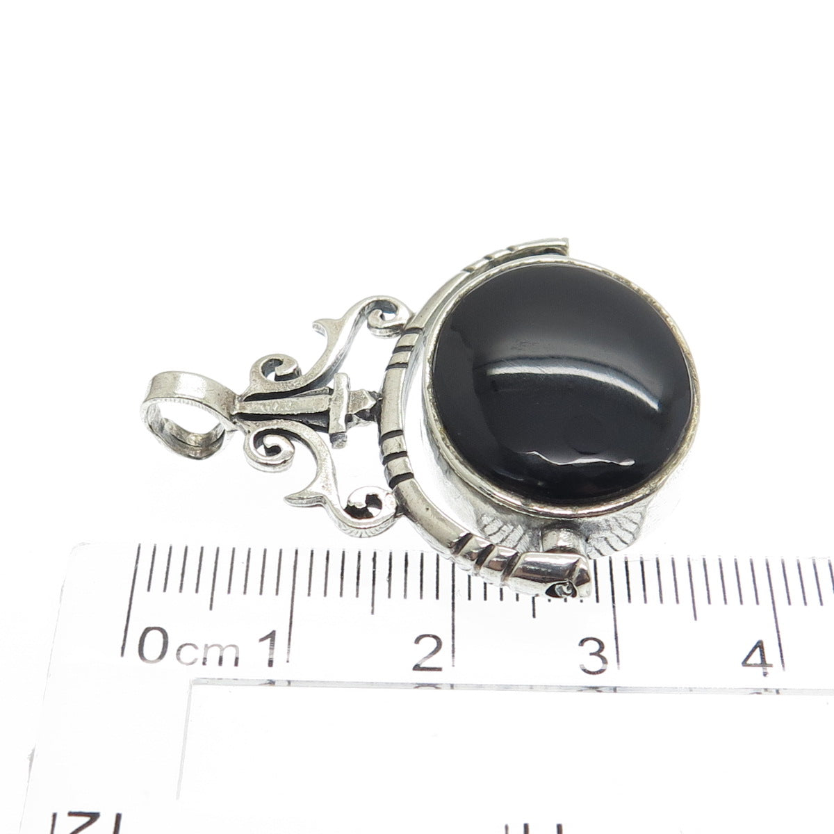 925 Sterling Silver Vintage Mother-of-Pearl & Black Onyx Gem Reversible Pendant