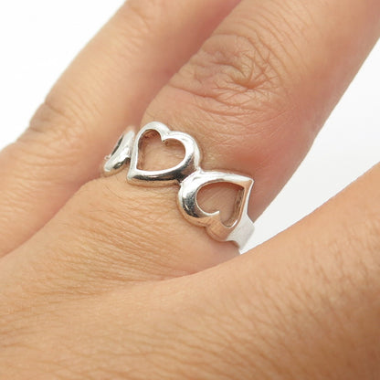 925 Sterling Silver Vintage Open Heart Half Round Ring Size 6