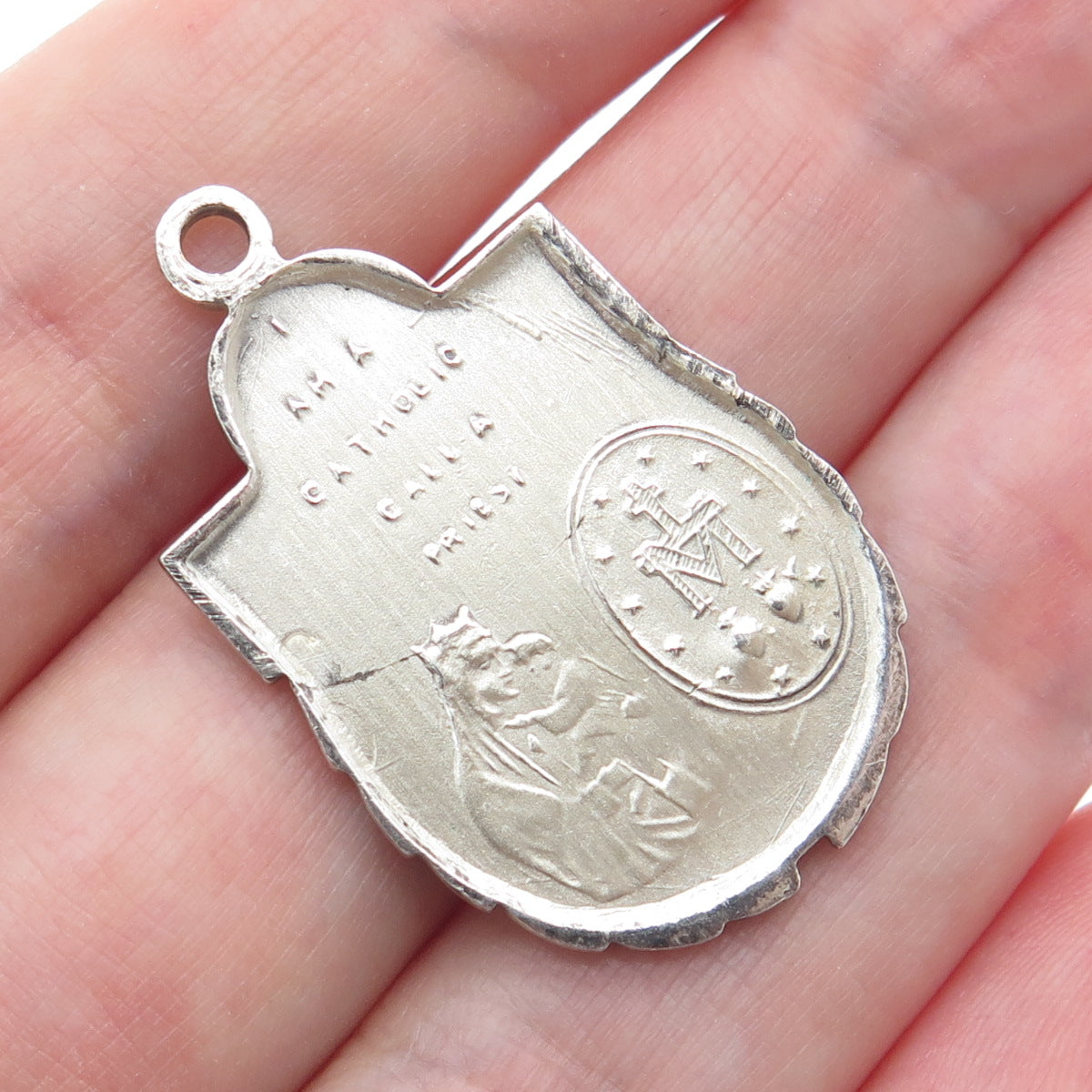 925 Sterling Silver Antique St. Mary St. Christopher & Jesus Medal Charm Pendant
