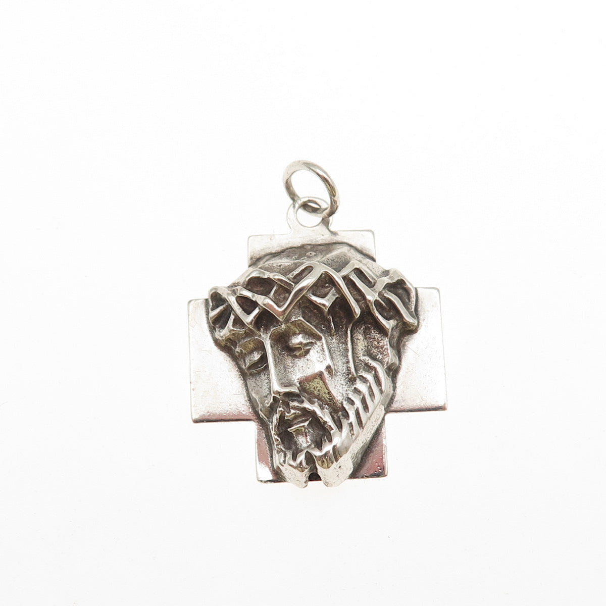 925 Sterling Silver Vintage Jesus Cross Oxidized Charm Pendant