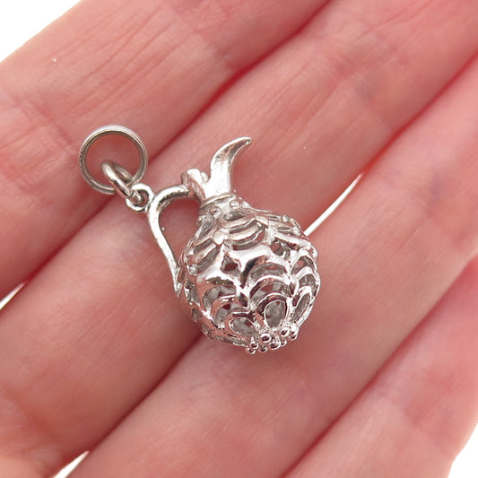 925 Sterling Silver Vintage Ornate Jug 3D Mini Charm Pendant