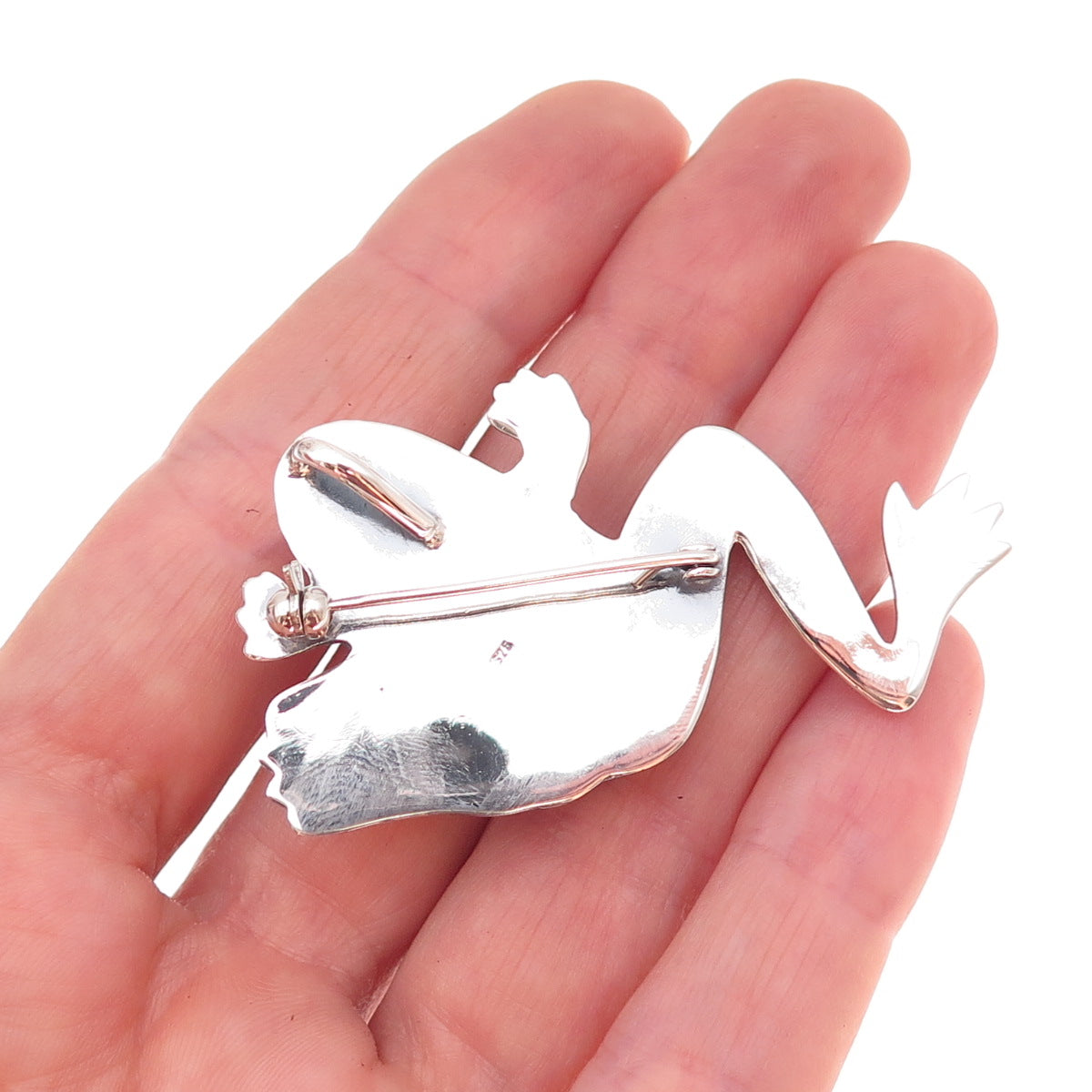 925 Sterling Silver Vintage Frog Good Luck Oxidized Pin Brooch