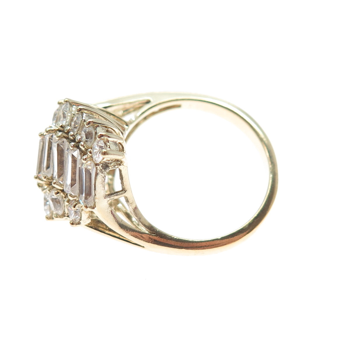 925 Sterling Silver Gold Plated Vintage Round & Baguette-Cut C Z Ring Size 8