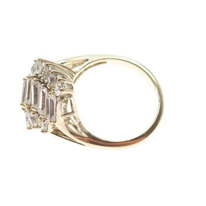 925 Sterling Silver Gold Plated Vintage Round & Baguette-Cut C Z Ring Size 8