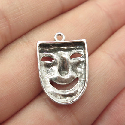 925 Sterling Silver Vintage Comedy Mask Charm Pendant