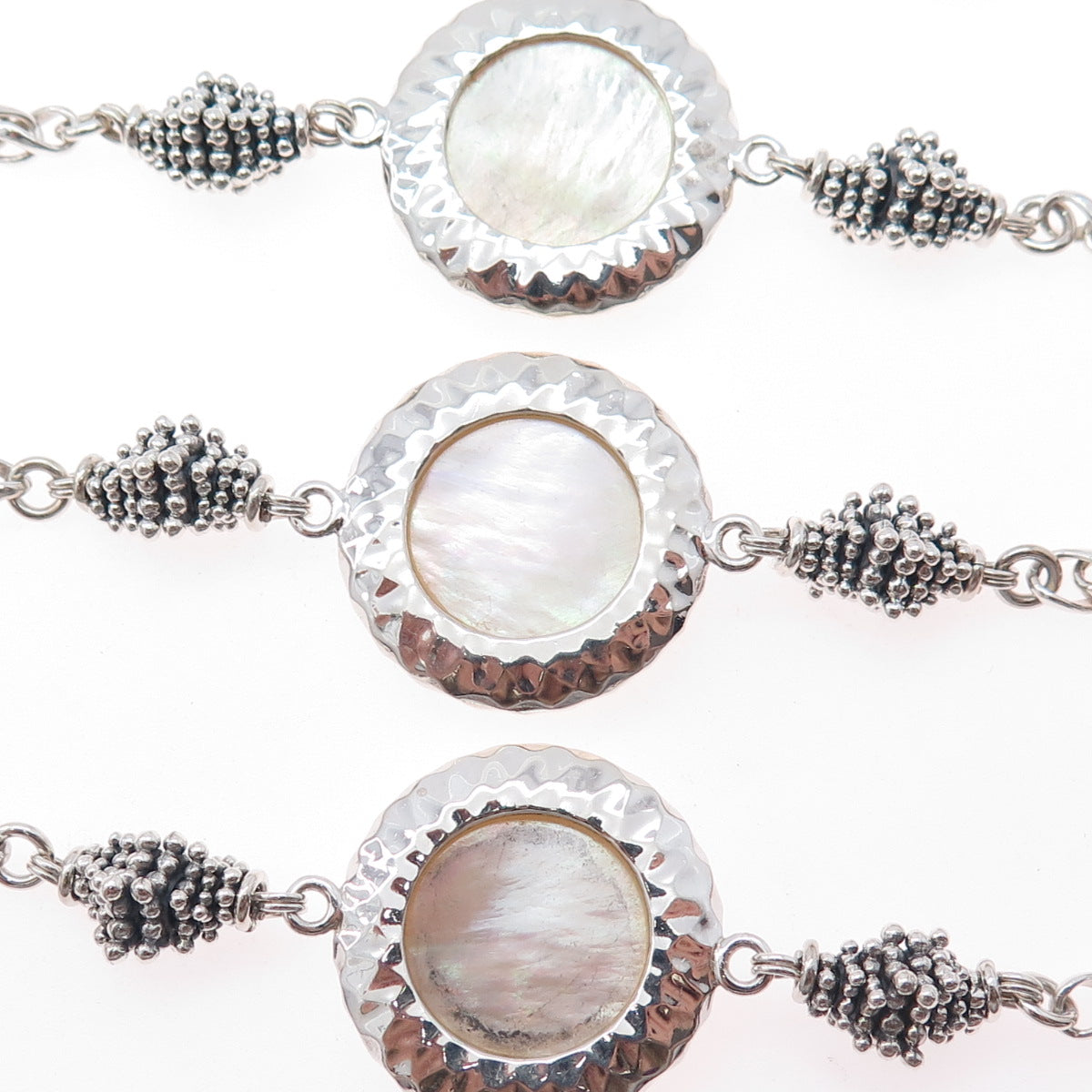 Michael Dawkins Sterling Silver Real MOP & Lemon Quartz Granulated Necklace 36"