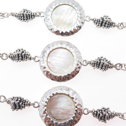 Michael Dawkins Sterling Silver Real MOP & Lemon Quartz Granulated Necklace 36"