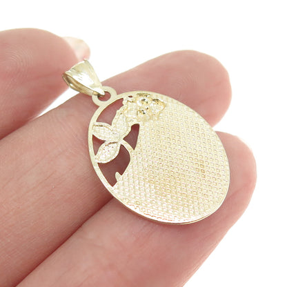 925 Sterling Silver 2-Tone "I Love Yoy" Floral Pendant