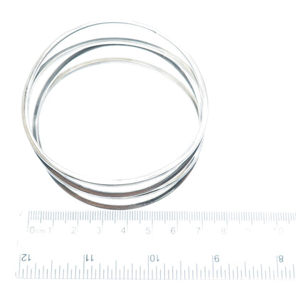 925 Sterling Silver Vintage Mexico Modernist Wavy Multi-Row Bangle Bracelet 8"