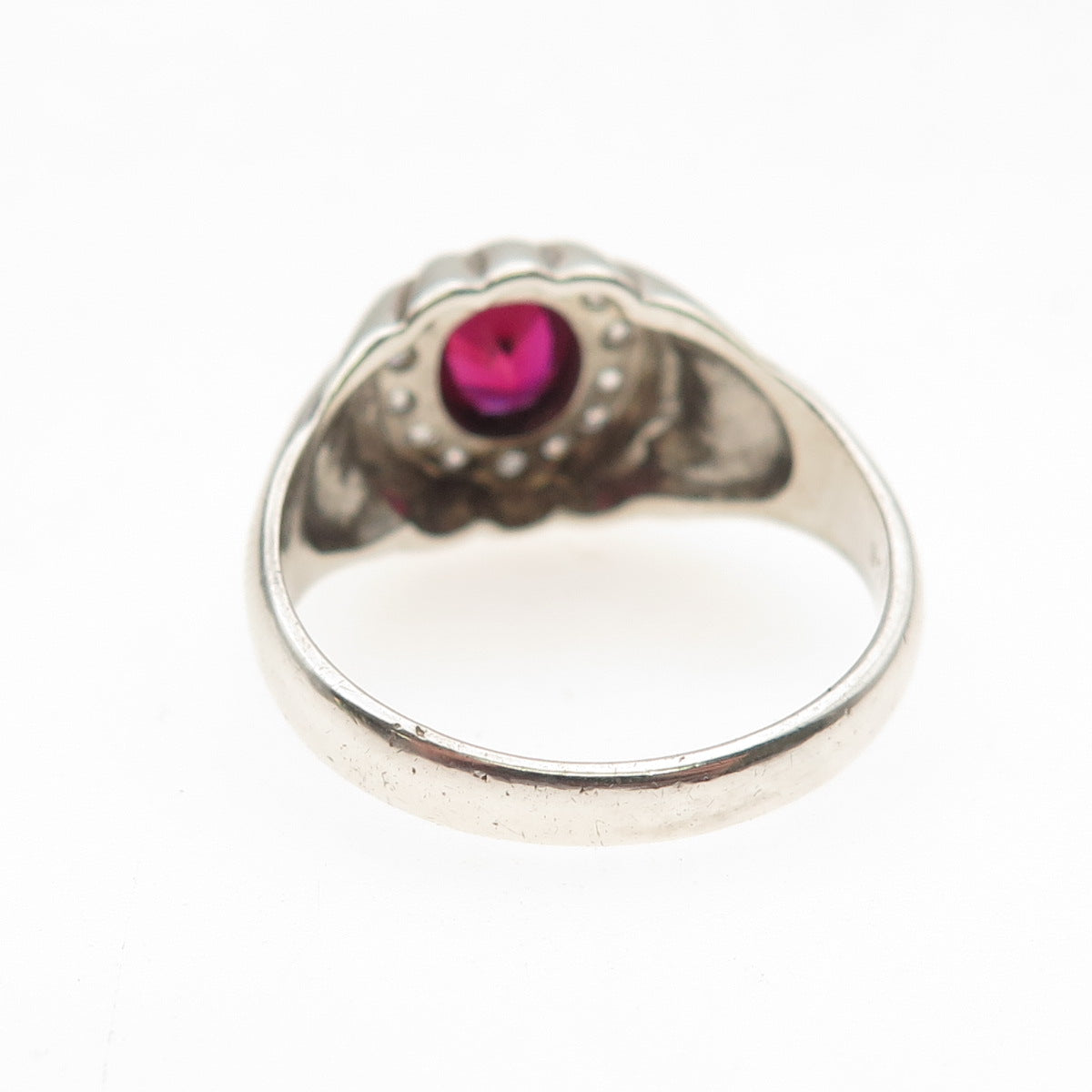 925 Sterling Silver Vintage Lab-Created Ruby & C Z Oxidized Ring Size 10