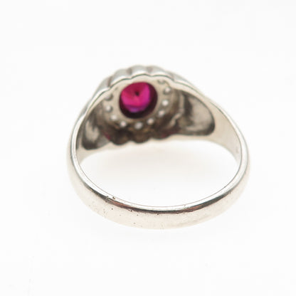 925 Sterling Silver Vintage Lab-Created Ruby & C Z Oxidized Ring Size 10