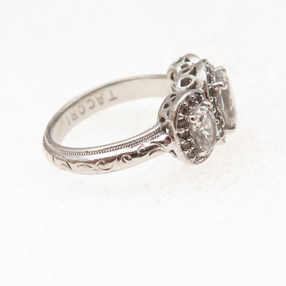 Tacori 925 Sterling Silver Oval & Round-Cut C Z Bloom with Love Ring Size 8
