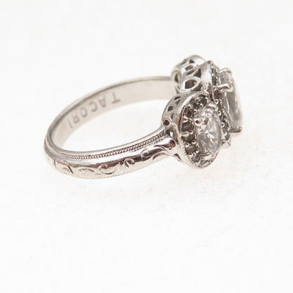 Tacori 925 Sterling Silver Oval & Round-Cut C Z Bloom with Love Ring Size 8