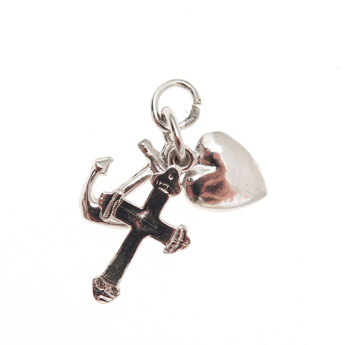 925 Sterling Silver Vintage Heart Cross Anchor Mini Charm Pendant