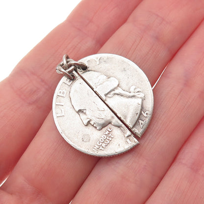 900 Silver Antique 1946 US Washington Quarter 2-Piece Coin Charm Pendant