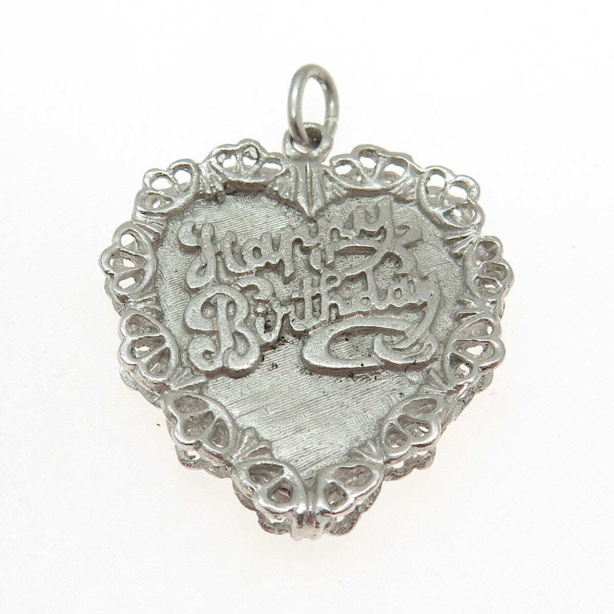 925 Sterling Silver Vintage "Happy Birthday" Ornate Heart Pendant