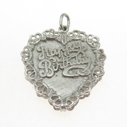 925 Sterling Silver Vintage "Happy Birthday" Ornate Heart Pendant